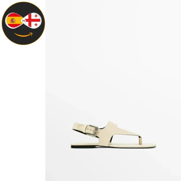 Massimo Dutti Flat leather sandals (CREAM)