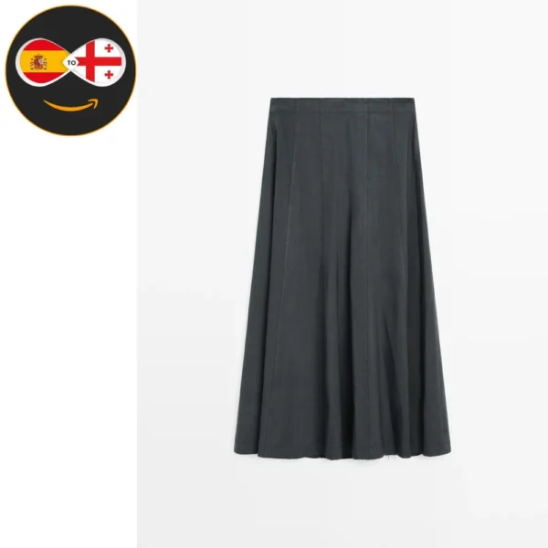 Massimo Dutti Long flared skirt with topstitching detail (GREY)