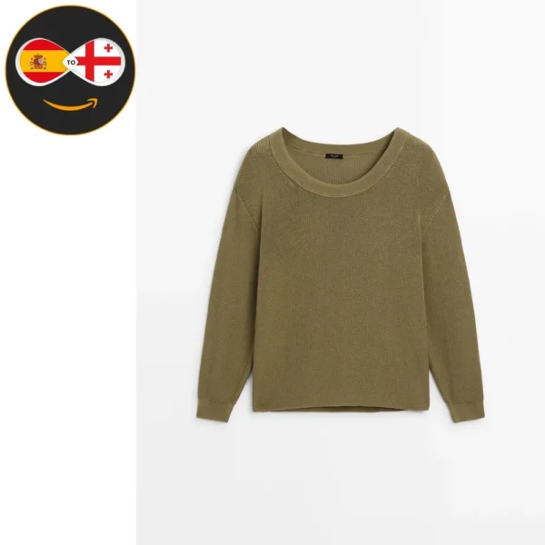 Massimo Dutti Oversize purl knit sweater (OLIVE)