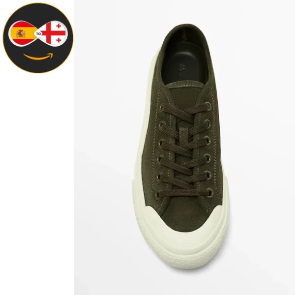 Massimo Dutti Rubberised split leather trainers (KHAKI)