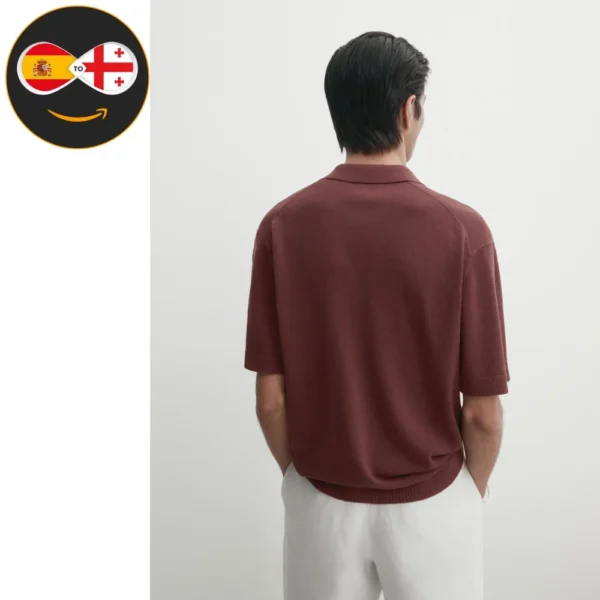 Massimo Dutti Short sleeve knit polo shirt (MAROON)