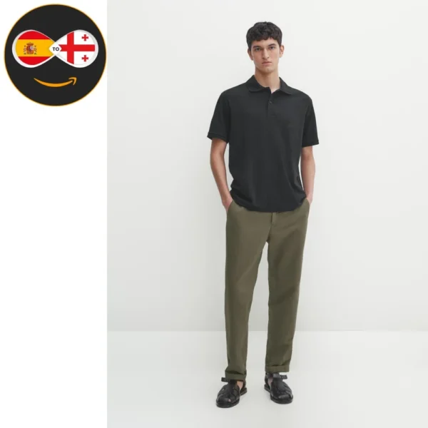 Massimo Dutti Short sleeve mercerised cotton polo shirt (BLACK)