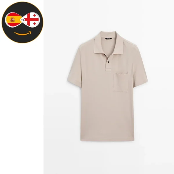 Massimo Dutti Textured cotton polo shirt with pocket detail (CREAM)