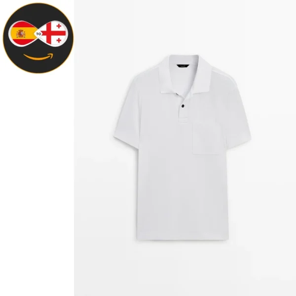 Massimo Dutti Textured cotton polo shirt with pocket detail (WHITE)