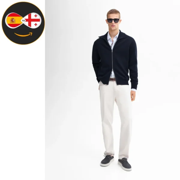 Massimo Dutti Cotton zip-up knit cardigan (NAVY BLUE)