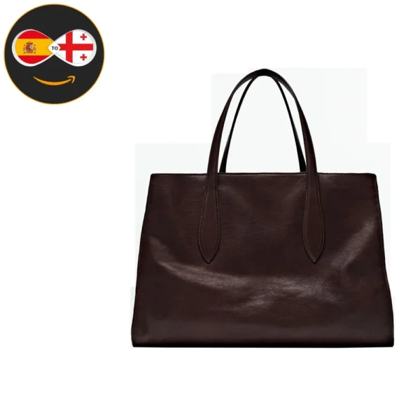 Massimo Dutti Nappa leather maxi tote bag (Reddish brown)