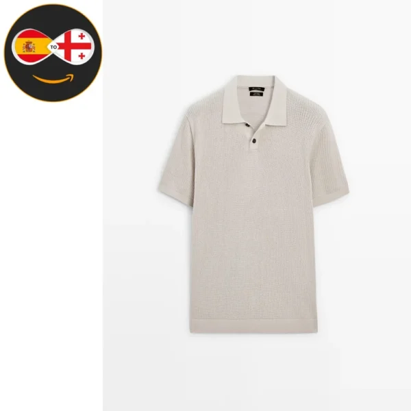 Massimo Dutti Short sleeve knit polo shirt (Beige)