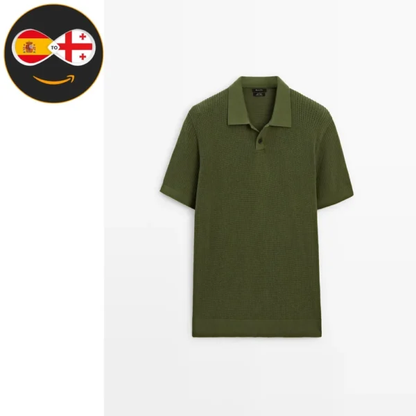 Massimo Dutti Short sleeve knit polo shirt (Olive)