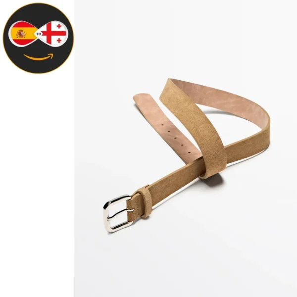 Massimo Dutti Split leather belt with square buckle (BEIGE)