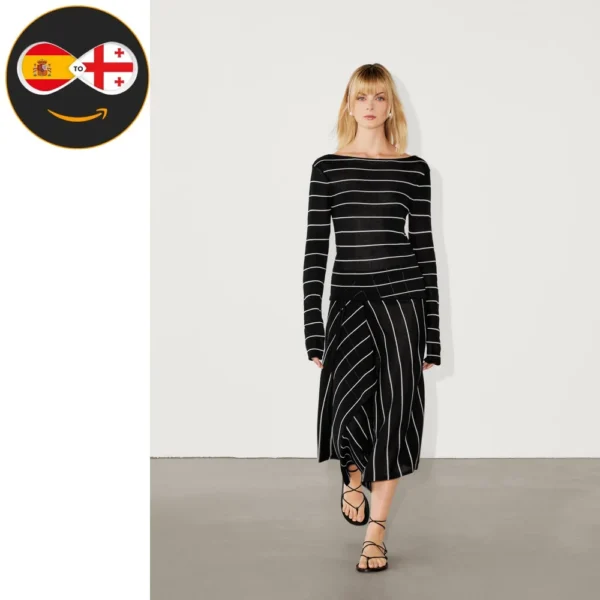 Massimo Dutti Striped knit long sleeve sweater co-ord (BLACK)