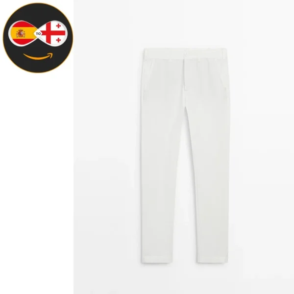 Massimo Dutti Tapered fit twill trousers (WHITE)