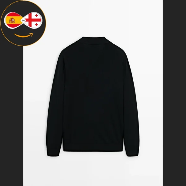 Massimo Dutti Cotton knit sweater with polo collar (BLACK)