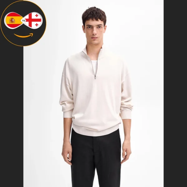 Massimo Dutti Knit cotton sweater with mock neck (CREAM)